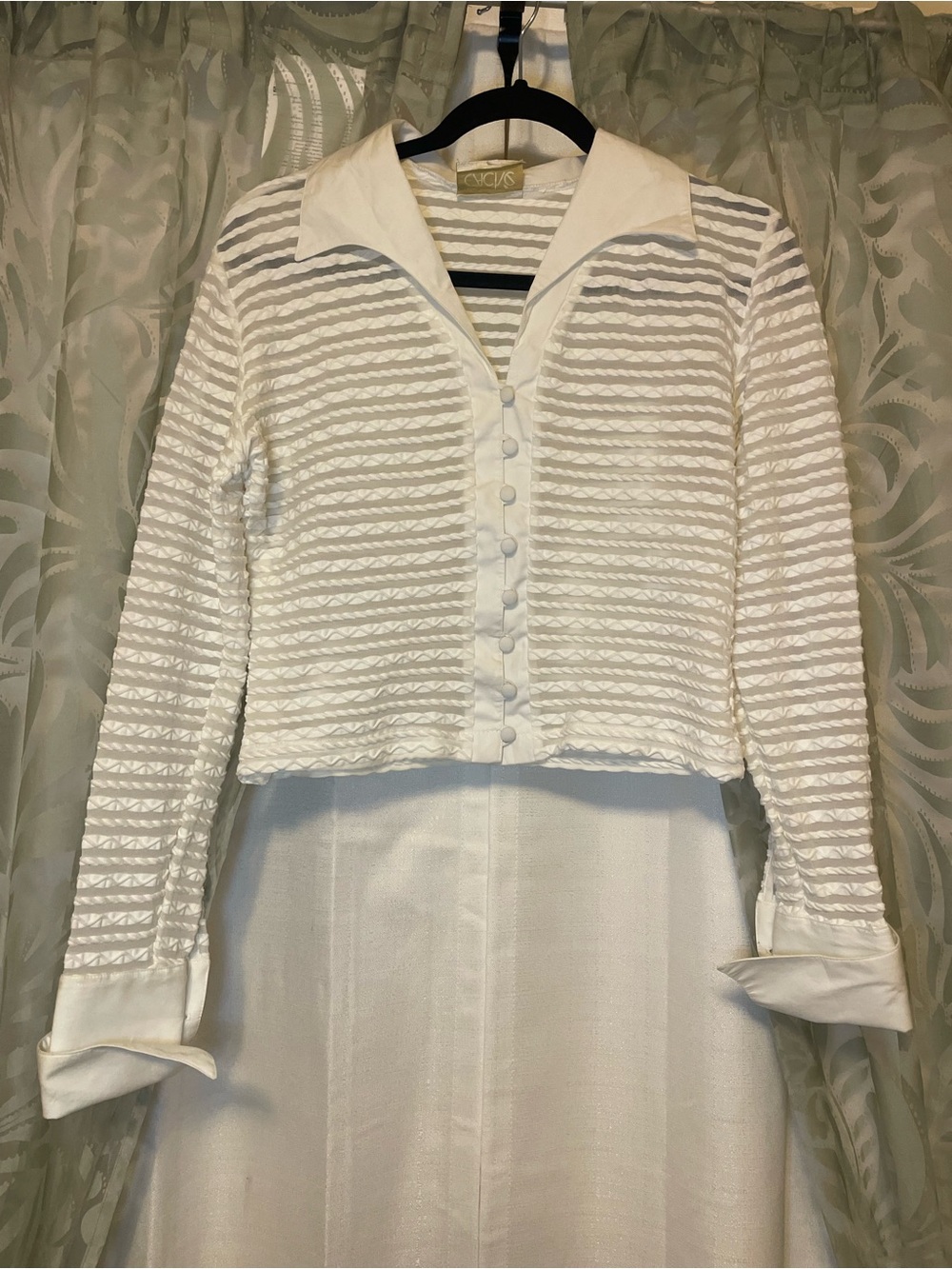 Cache Vintage White Textured Sheer Button-Front Shirt